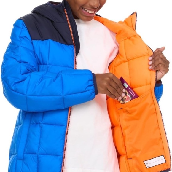 Kids Blue and Black Puffer Jacket - Picture 3 of 9